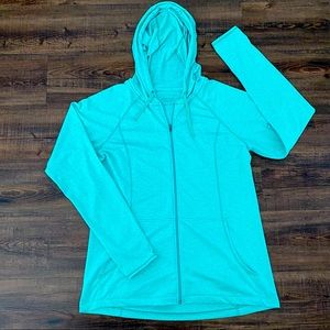 Patagonia Women’s Turquoise Green Yoga Full zip Hoodie front pockets extra large